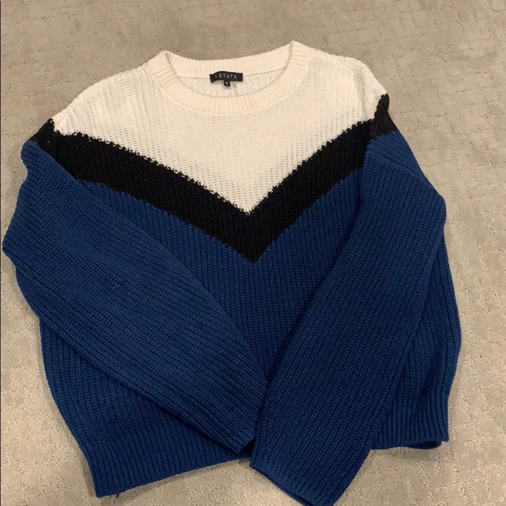 Blue, black and white cropped sweater